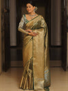 Banarasee Handwoven Plain Tissue Zari Border Saree-Green