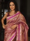 Banarasee Handwoven Plain Crushed Tissue Saree With Zari Border-Magenta