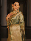 Banarasee Handwoven Plain Tissue Zari Border Saree-Green