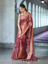 Bhagalpur Handloom Linen Tissue Batik Pattern Saree-Mauve (Gold Tone)