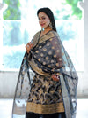 Banarasee Tissue Zari Work Salwar Kameez Fabric With Dupatta Set-Black