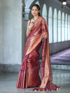 Bhagalpur Handloom Linen Tissue Batik Pattern Saree-Mauve (Gold Tone)