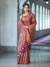 Bhagalpur Handloom Linen Tissue Batik Pattern Saree-Mauve (Gold Tone)