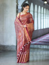 Bhagalpur Handloom Linen Tissue Batik Pattern Saree-Mauve (Gold Tone)