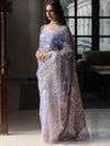 Banarasee Kora Muslin Saree With Zari Jamdani Weaving-Lilac