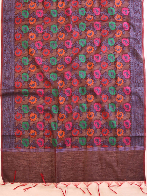 Banarasee Cotton Silk Gichha Work Dupatta-Brown