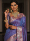 Banarasee Cotton Silk Plain Saree With Zari & Resham Border-Slate Blue (Dual Tone)
