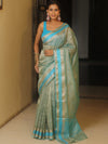 Banarasee Handwoven Plain Crushed Tissue Saree With Zari Border-Blue