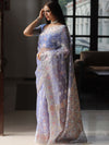 Banarasee Kora Muslin Saree With Zari Jamdani Weaving-Lilac