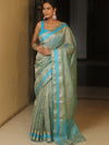 Banarasee Handwoven Plain Crushed Tissue Saree With Zari Border-Blue
