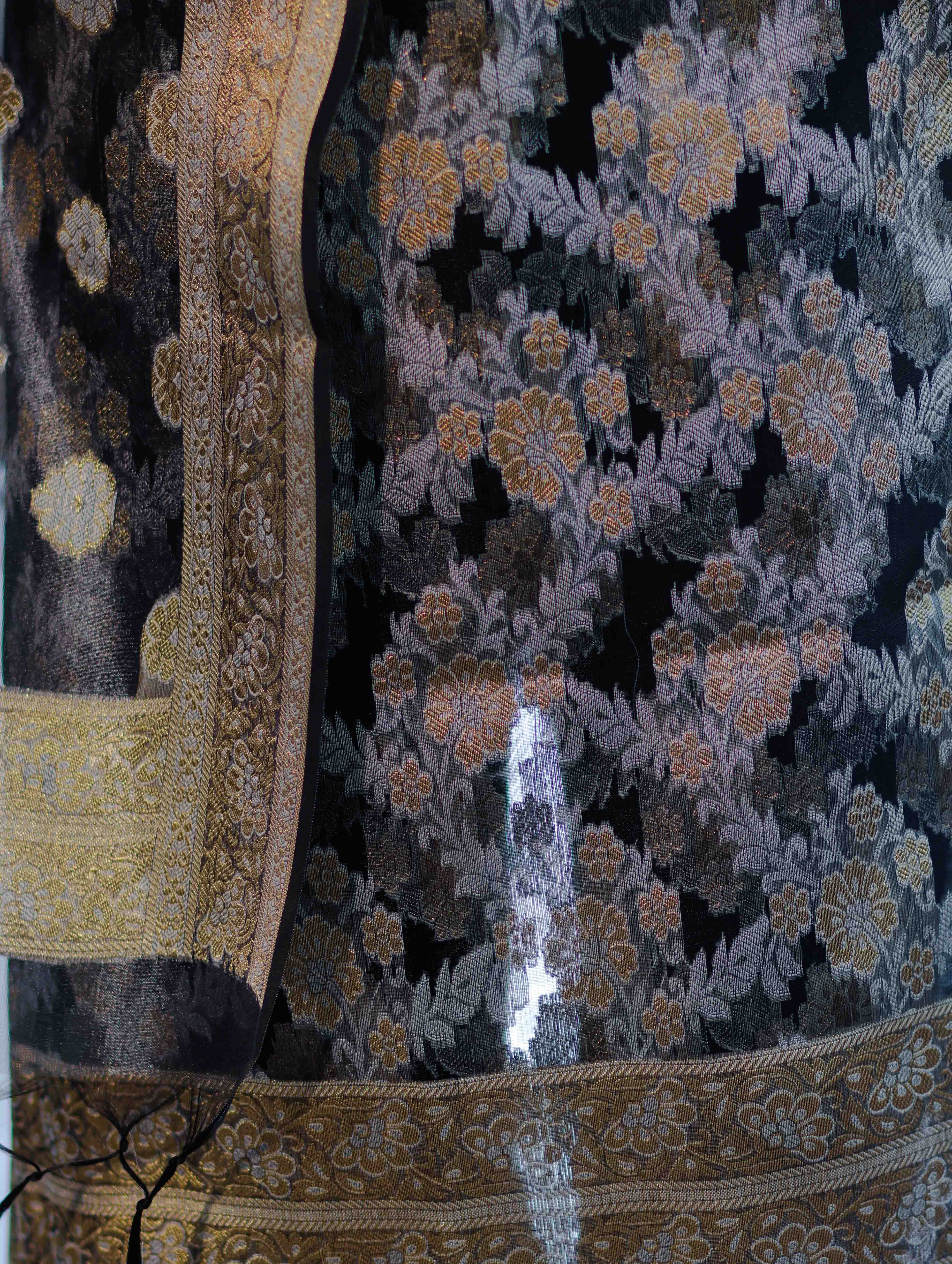 Banarasee Tissue Zari Work Salwar Kameez Fabric With Dupatta Set-Black