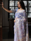 Banarasee Kora Muslin Saree With Zari Jamdani Weaving-Lilac