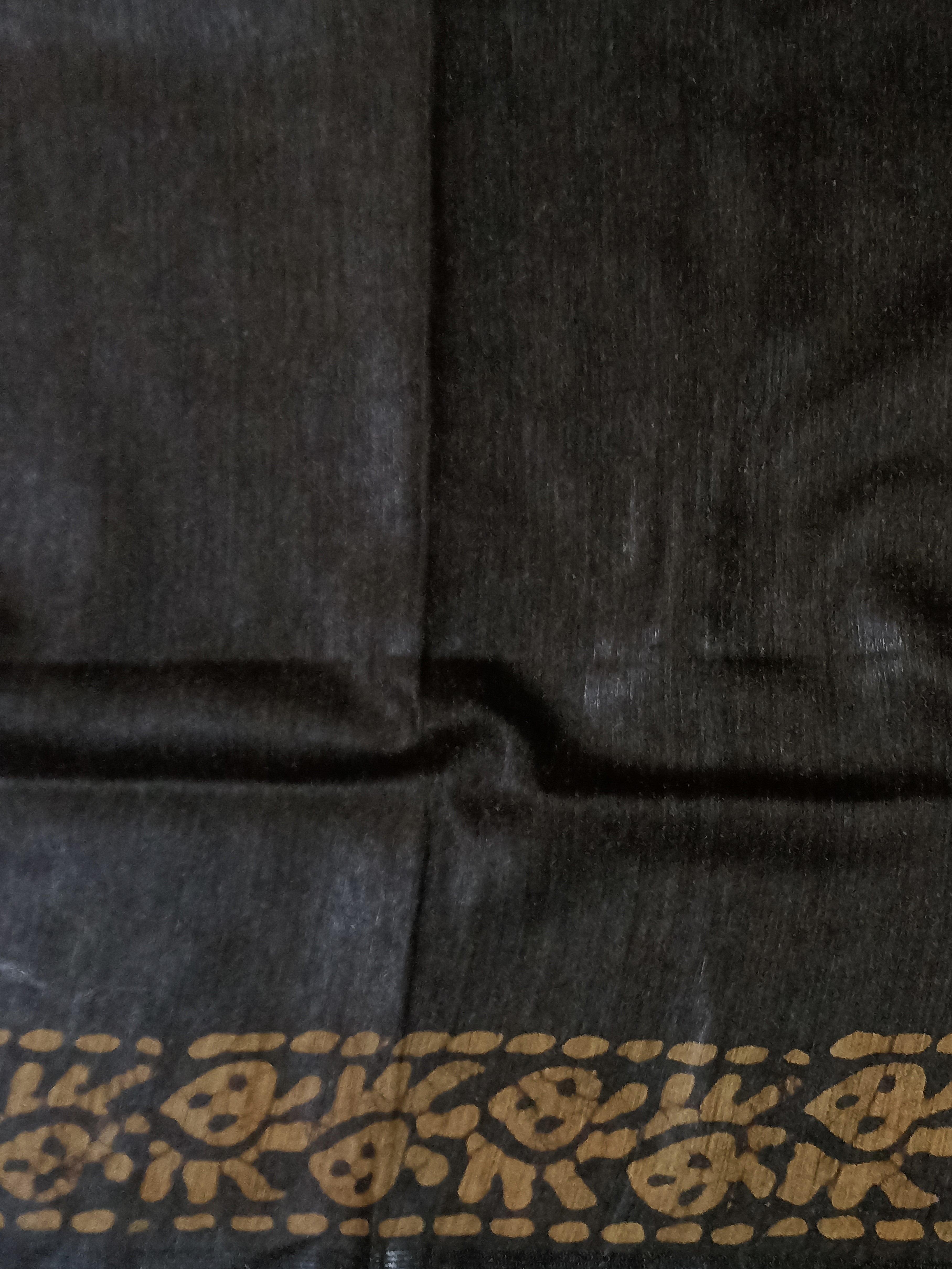 Bhagalpur Handloom Pure Linen Cotton Shibori Saree-Black & Brown