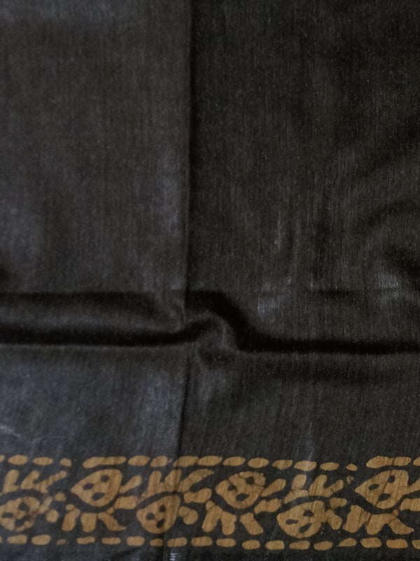 Bhagalpur Handloom Pure Linen Cotton Shibori Saree-Black & Brown