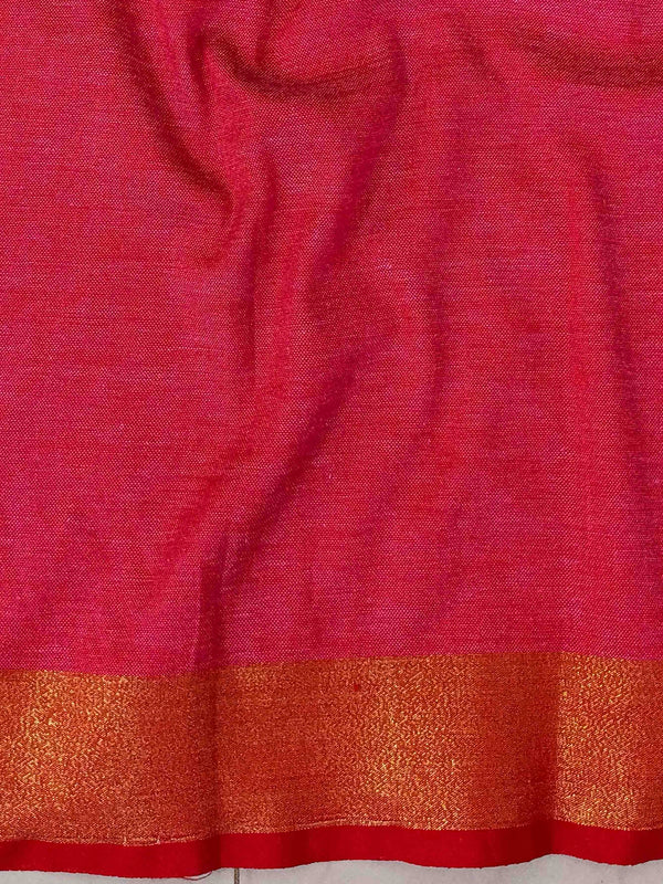 Bhagalpuri Handloom Linen Saree With Embroidery Work-White