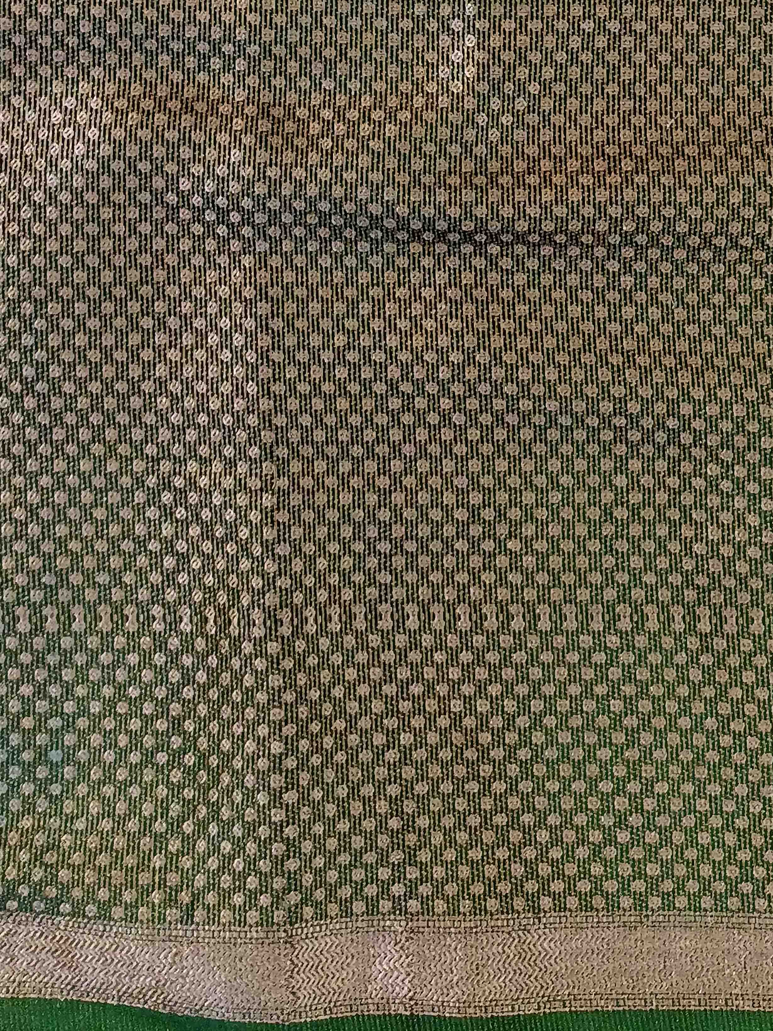 Banarasee Handwoven Striped Tissue Saree-Green