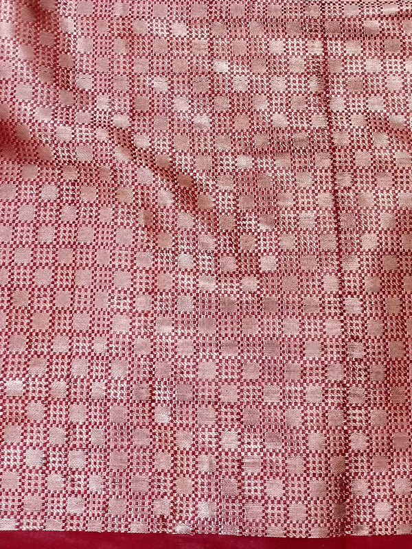 Banarasee Handwoven Plain Tissue Zari Border Saree-Red