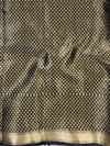 Banarasee Handwoven Striped Tissue Saree With Lace-Black