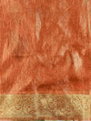 Banarasee Handwoven Crushed Tissue Saree Zari Border With Lace-Orange