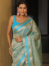 Banarasee Handwoven Plain Crushed Tissue Saree With Zari Border-Blue