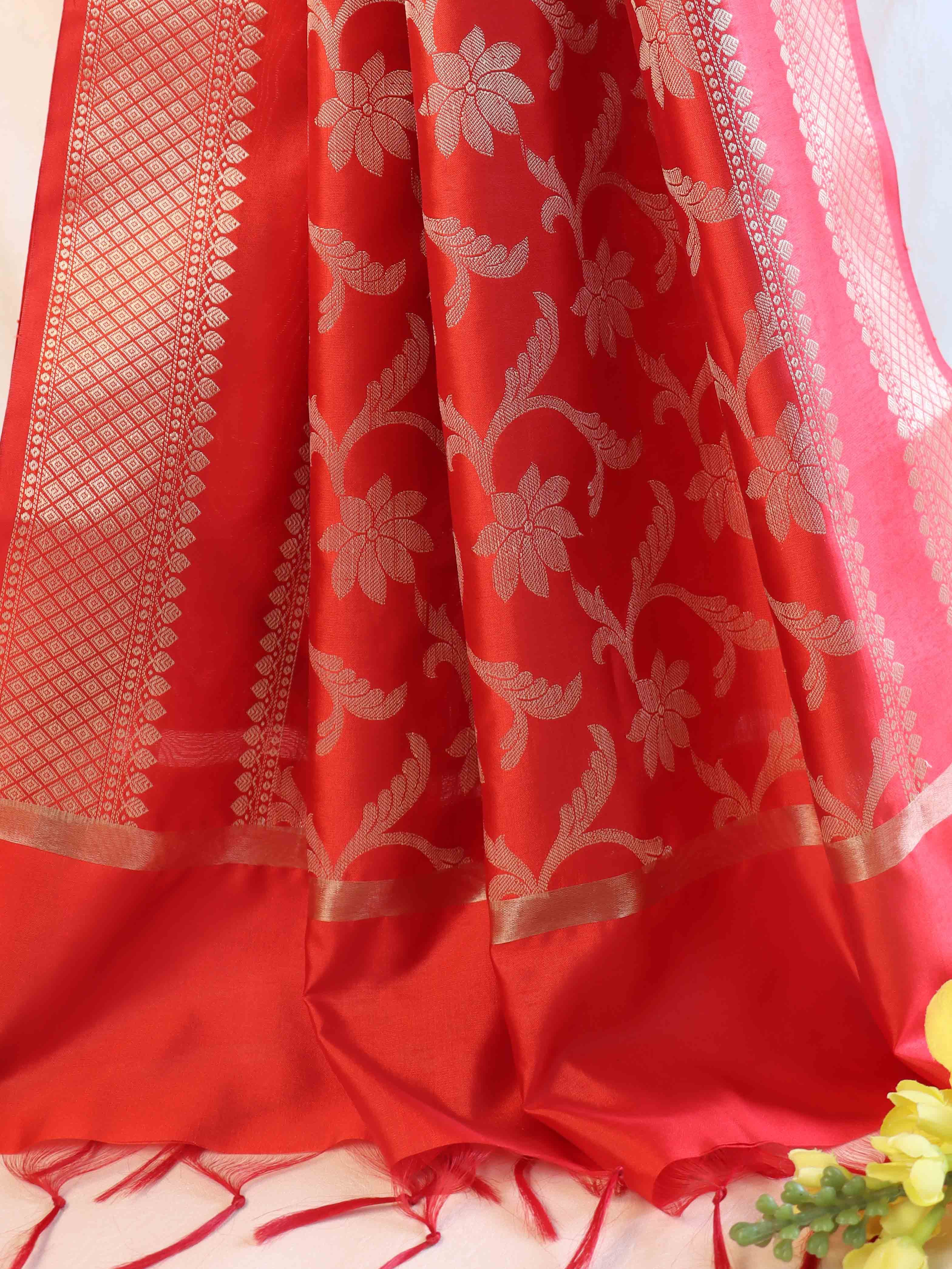 Banarasee Art Silk Jaal Design Dupatta-Red