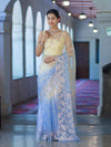 Banarasee Dual Color Organza Saree With Zari Jaal Design-Light Yellow & Light Blue