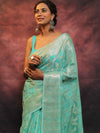 Banarasee Handloom Linen Silk Mix Zari Work Saree-Green
