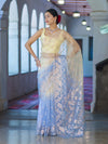 Banarasee Dual Color Organza Saree With Zari Jaal Design-Light Yellow & Light Blue