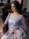 Banarasee Kora Muslin Saree With Zari Jamdani Weaving-Lilac