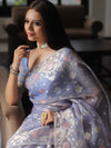 Banarasee Kora Muslin Saree With Zari Jamdani Weaving-Lilac