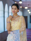 Banarasee Dual Color Organza Saree With Zari Jaal Design-Light Yellow & Light Blue