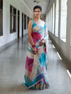Banarasee Organza Saree With Zari Design Border & Lace-Multicolor