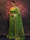 Banarasee Organza Floral Embroidery Sequin Work Saree-Olive Green