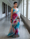 Banarasee Organza Saree With Zari Design Border & Lace-Multicolor
