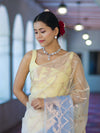 Banarasee Dual Color Organza Saree With Zari Jaal Design-Light Yellow & Light Blue