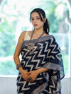 Bhagalpur Handloom Pure Linen Cotton Zig-Zag Pattern Saree-Blue