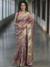 Banarasee Handwoven Crushed Tissue Saree Zari Border With Lace-Magenta