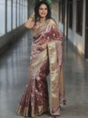 Banarasee Handwoven Crushed Tissue Saree Zari Border With Lace-Magenta