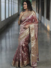 Banarasee Handwoven Crushed Tissue Saree Zari Border With Lace-Magenta