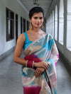 Banarasee Organza Saree With Zari Design Border & Lace-Multicolor