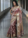 Banarasee Handwoven Crushed Tissue Saree Zari Border With Lace-Magenta