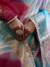 Banarasee Organza Saree With Zari Design Border & Lace-Multicolor