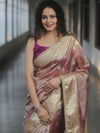 Banarasee Handwoven Crushed Tissue Saree Zari Border With Lace-Magenta