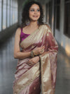 Banarasee Handwoven Crushed Tissue Saree Zari Border With Lace-Magenta
