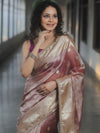 Banarasee Handwoven Crushed Tissue Saree Zari Border With Lace-Magenta