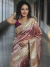 Banarasee Handwoven Crushed Tissue Saree Zari Border With Lace-Magenta