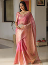Banarasee Handwoven Plain Tissue Skirt Border Saree-Pink