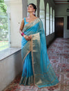 Banarasee Handwoven Plain Tissue Saree With Zari Border & Lace-Sky Blue