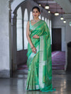 Banarasee Handloom Dual Tone Shimmer Silk Saree With Buti Design & Meena Border-Pastel Green