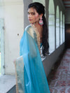 Banarasee Handwoven Plain Tissue Saree With Zari Border & Lace-Sky Blue